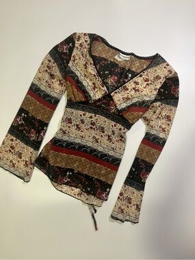 vintage boho patchwork print top